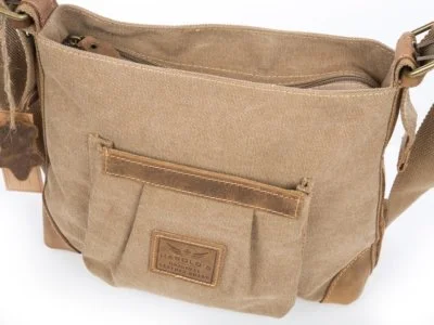 Torebka damska listonoszka z canvasu i skóry naturalnej beżowa - obrazek 2