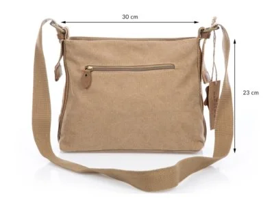 Torebka damska listonoszka z canvasu i skóry naturalnej beżowa - obrazek 9