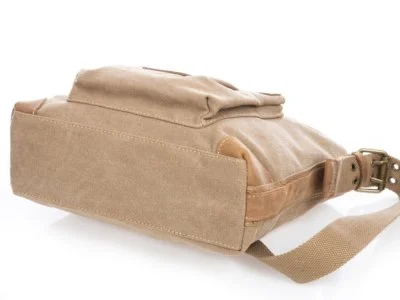 Torebka damska listonoszka z canvasu i skóry naturalnej beżowa - obrazek 3