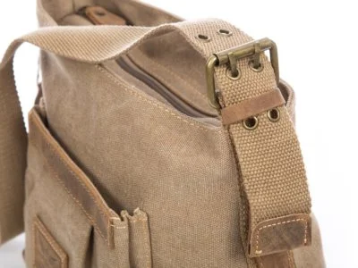 Torebka damska listonoszka z canvasu i skóry naturalnej beżowa - obrazek 5