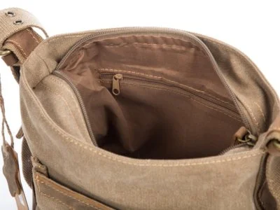 Torebka damska listonoszka z canvasu i skóry naturalnej beżowa - obrazek 6