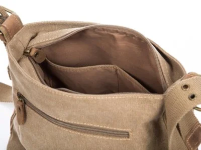 Torebka damska listonoszka z canvasu i skóry naturalnej beżowa - obrazek 7