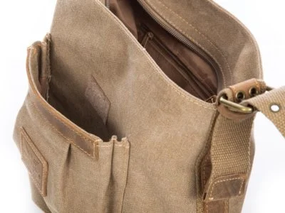 Torebka damska listonoszka z canvasu i skóry naturalnej beżowa - obrazek 8