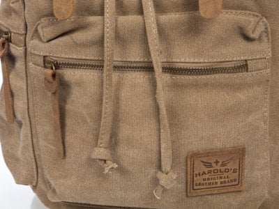 Duży plecak wykonany z canvasu i skóry naturalnej brązowy w stylu retro - obrazek 11