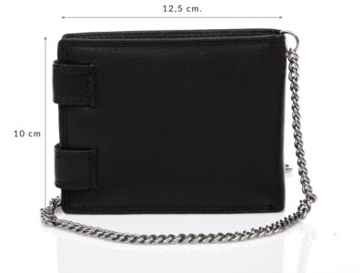 Duży, pojemny czarny skórzany portfel męski na łańcuchu Cash