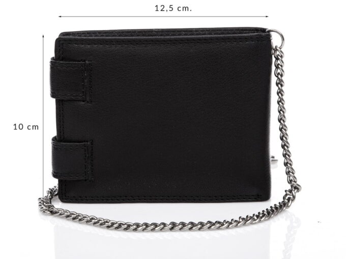 Duży, pojemny czarny skórzany portfel męski na łańcuchu Cash