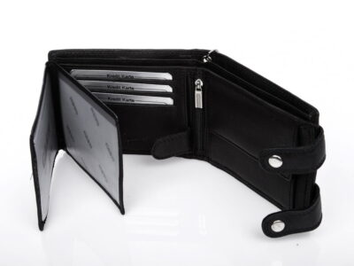 Duży, pojemny czarny skórzany portfel męski na łańcuchu Cash