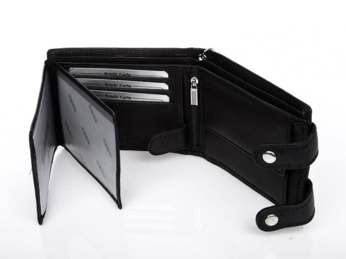 Duży, pojemny czarny skórzany portfel męski na łańcuchu Cash