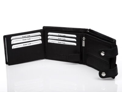 Duży, pojemny czarny skórzany portfel męski na łańcuchu Cash