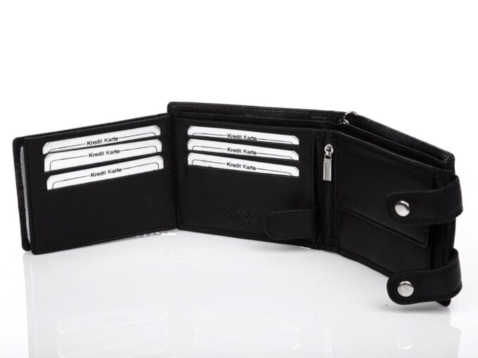 Duży, pojemny czarny skórzany portfel męski na łańcuchu Cash