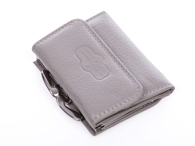 Szary portfelik damski z kieszenią na monety na bigiel matowy