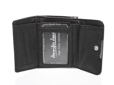 Mały czarny lakierowany portfel damski