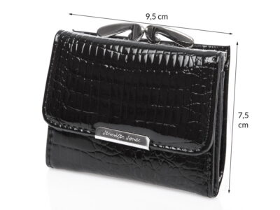 Mały czarny lakierowany portfel damski