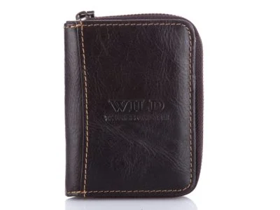 Ciemno brązowy portfel męski mały na zamek