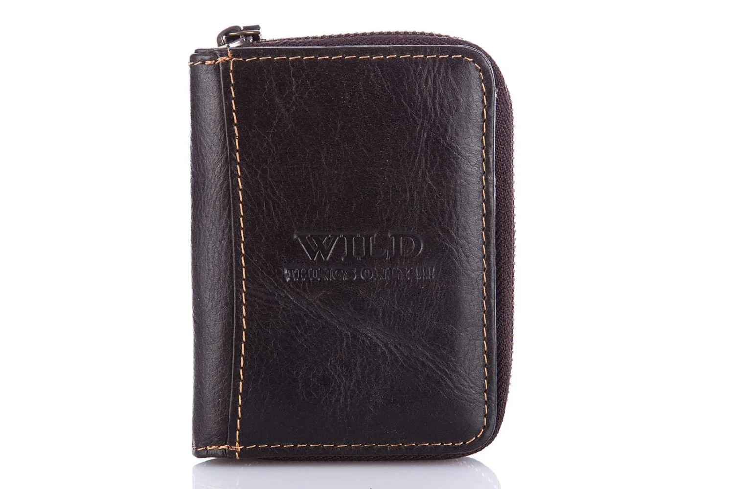 Ciemno brązowy portfel męski mały na zamek