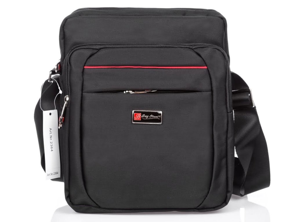 Wygodna torba męska na ramię czarna z czerwonym akcentem