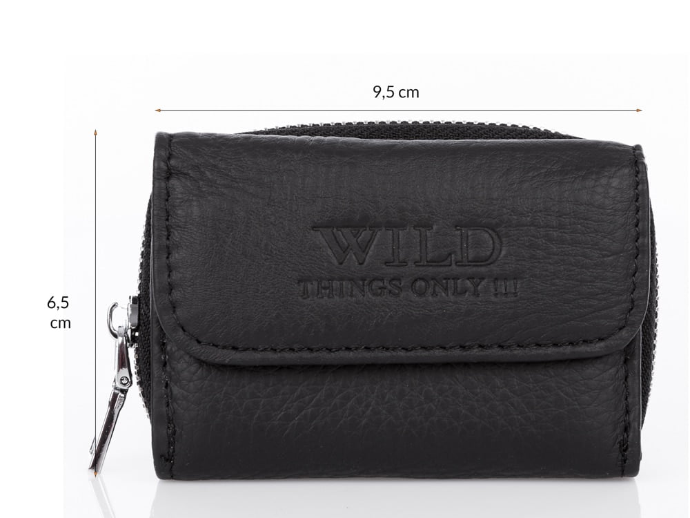 Mały czarny portfel męski Wild's zapinany na zamek ze skóry