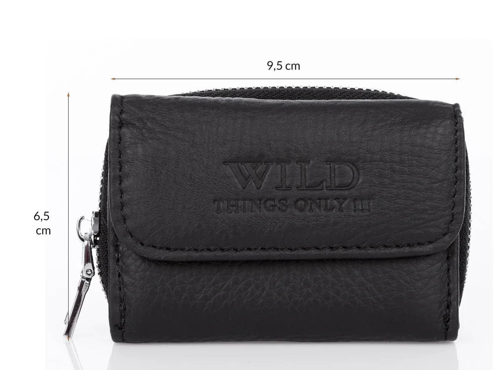 Mały czarny portfel męski Wild's zapinany na zamek ze skóry