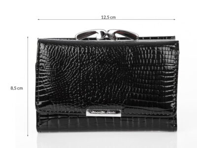 Lakierowany czarny skórzany portfel damski na bigiel - Jennifer Jones - obrazek 7