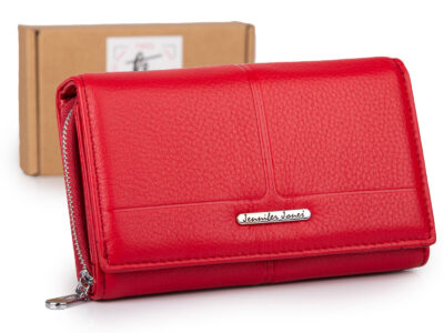 Duży matowy portfel damski skórzany czerwony Jennifer Jones