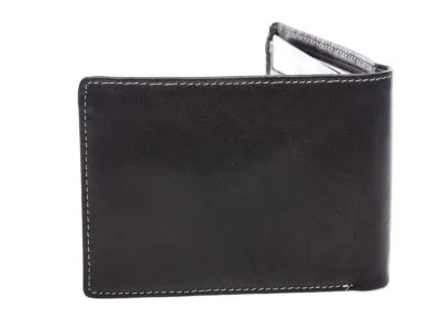 Klasyczny portfel męski skórzany bez kieszeni na drobne czarny - obrazek 5