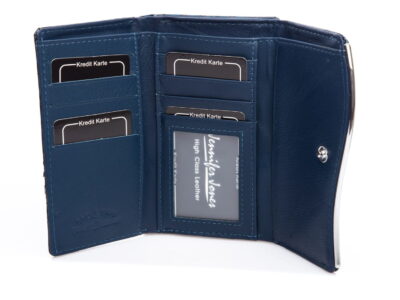 Lakierowany portfel damski ze skóry naturalnej Jennifer Jones Niebieski z czarnym - obrazek 3