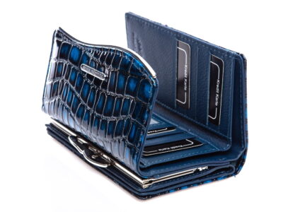 Lakierowany portfel damski ze skóry naturalnej Jennifer Jones Niebieski z czarnym - obrazek 6