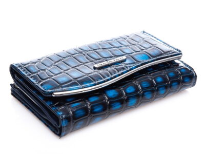 Lakierowany portfel damski ze skóry naturalnej Jennifer Jones Niebieski z czarnym - obrazek 5