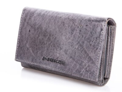 J Jones Portfel skórzany w stylu vintage skórzany bardzo pojemny szary - obrazek 4