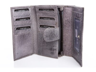 J Jones Portfel skórzany w stylu vintage skórzany bardzo pojemny szary - obrazek 6