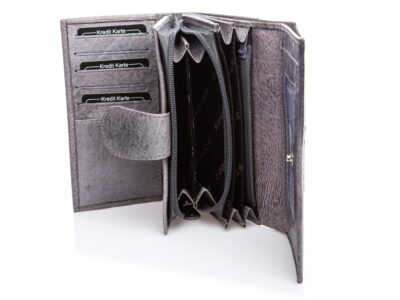 J Jones Portfel skórzany w stylu vintage skórzany bardzo pojemny szary - obrazek 7