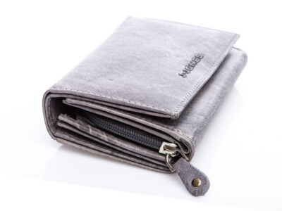 J Jones Portfel skórzany w stylu vintage skórzany bardzo pojemny szary - obrazek 3