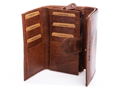 J Jones Portfel skórzany w stylu vintage skórzany bardzo pojemny brązowy - obrazek 6