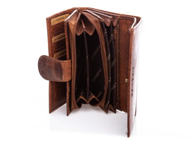 J Jones Portfel skórzany w stylu vintage skórzany bardzo pojemny brązowy - obrazek 5