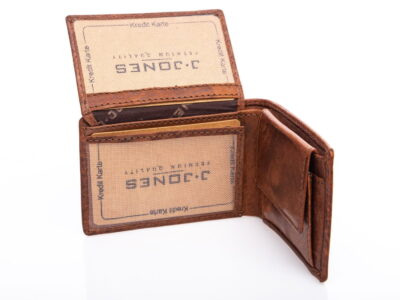 Portfel skórzany mały kieszonkowy w pudełku J Jones brązowy - obrazek 5