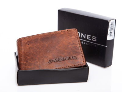 Portfel skórzany mały kieszonkowy w pudełku J Jones brązowy - obrazek 3