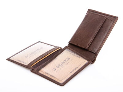 Portfel skórzany mały kieszonkowy w pudełku J Jones ciemny brąz - obrazek 3