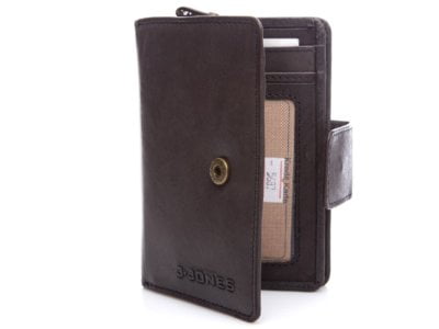 Pionowy portfel czarny w stylu vintage z kieszenią na zamek J Jones - obrazek 3