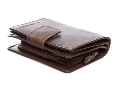Pionowy portfel ciemno-brązowy w stylu vintage z kieszenią na zamek J Jones - obrazek 7