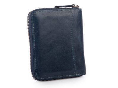 Pionowy portfel męski zapinany na zamek granatowy WILD - obrazek 2