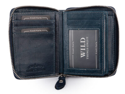 Pionowy portfel męski zapinany na zamek granatowy WILD - obrazek 3