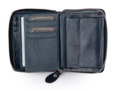 Pionowy portfel męski zapinany na zamek granatowy WILD - obrazek 5
