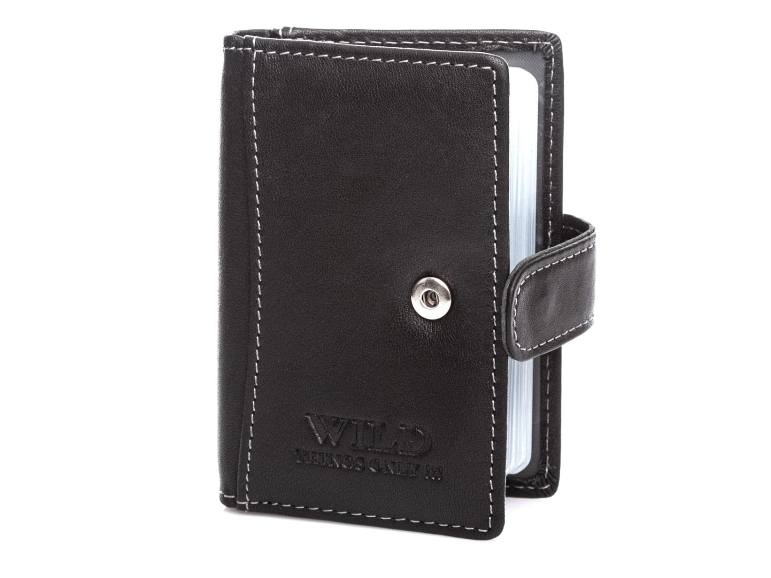Skórzane czarne etui na wizytówki