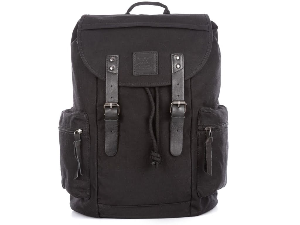 Czarny plecak damski/męski z canvasu i skóry naturalnej - vintage