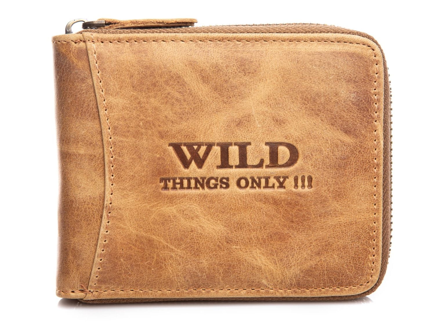 Beżowy portfel męski skórzany zapinany na zamek błyskawiczny