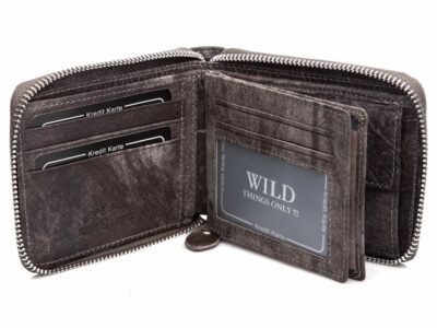 Szary portfel męski skórzany zapinany na zamek WILD - obrazek 5