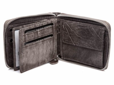 Szary portfel męski skórzany zapinany na zamek WILD - obrazek 4
