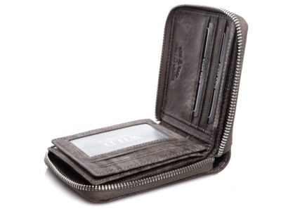 Szary portfel męski skórzany zapinany na zamek WILD - obrazek 7