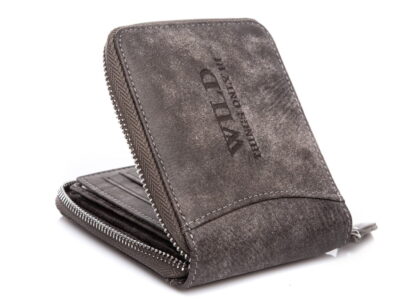 Szary portfel męski skórzany zapinany na zamek WILD - obrazek 6