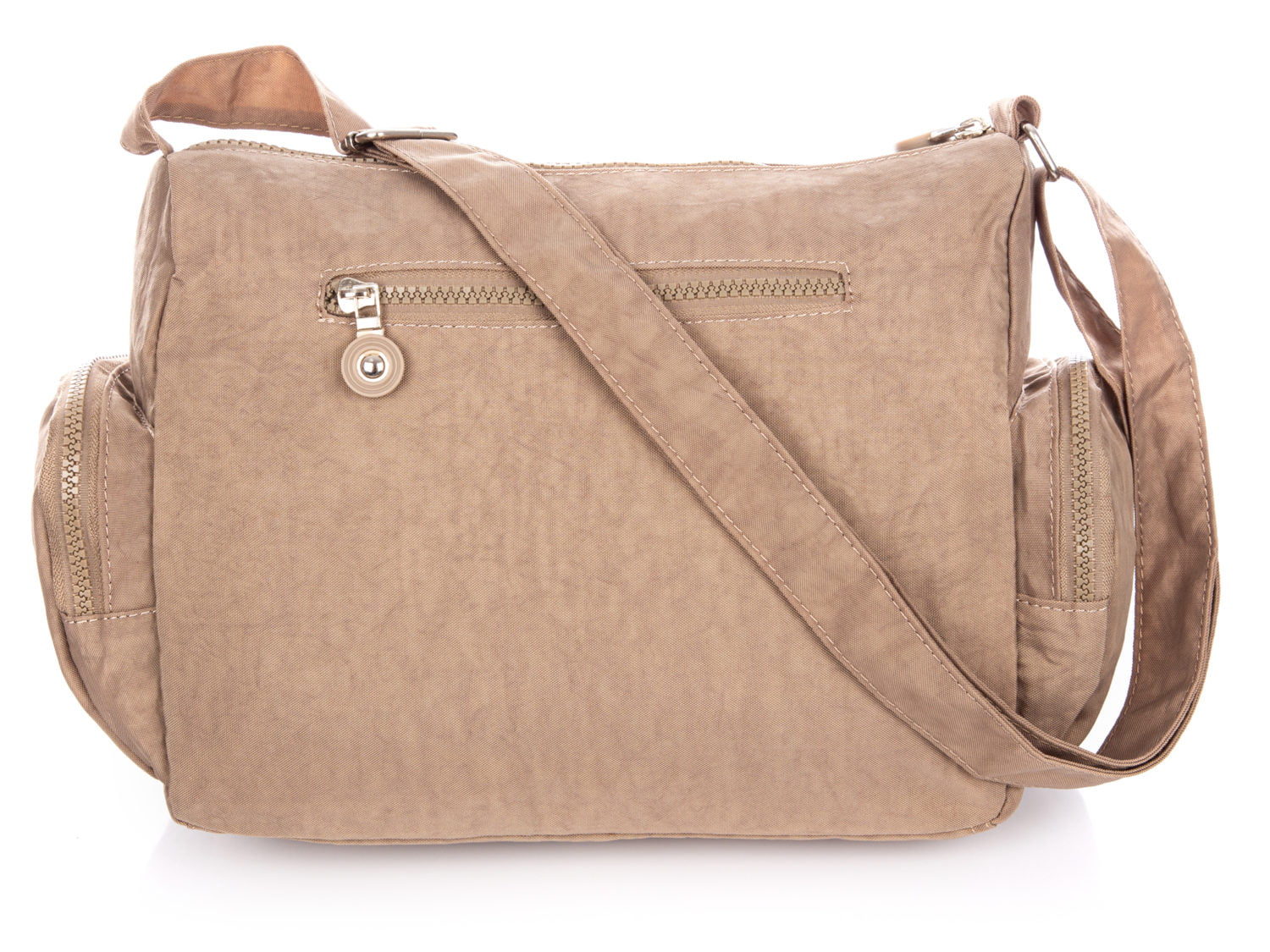 Beżowa torba materiałowa Bag Street z przodu, z kieszenią i paskiem